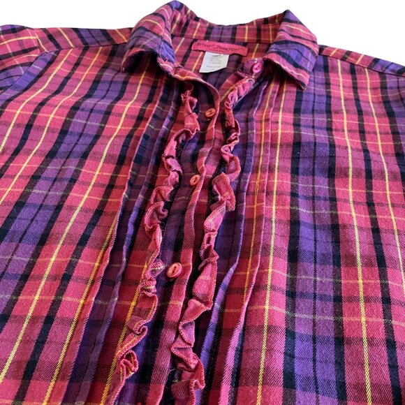 Betsey Johnson Intimates Plaid Cotton Sleep Shirt‎ S Cozy Comfort Ruffles - Picture 4 of 9